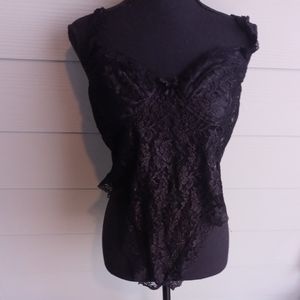 Juliara Before Anything Else Vintage Sheer Lace Teddy Black Bodysuit
